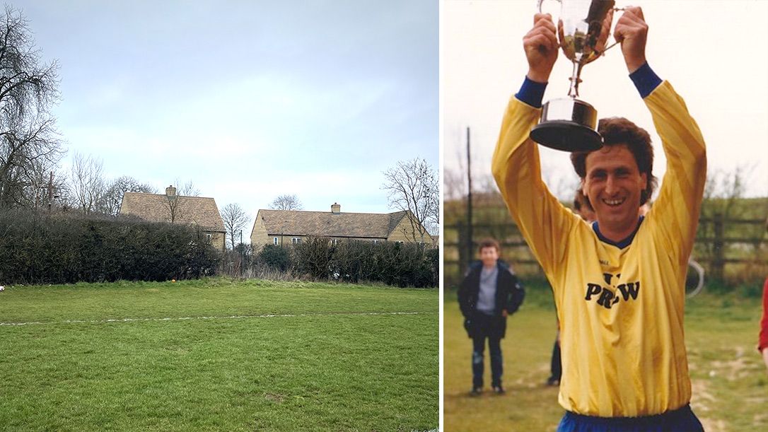 Left: the original club entrance, a gap in the hedge. Right: Graham (also pictured above) lifts the cup in the mid-80s
